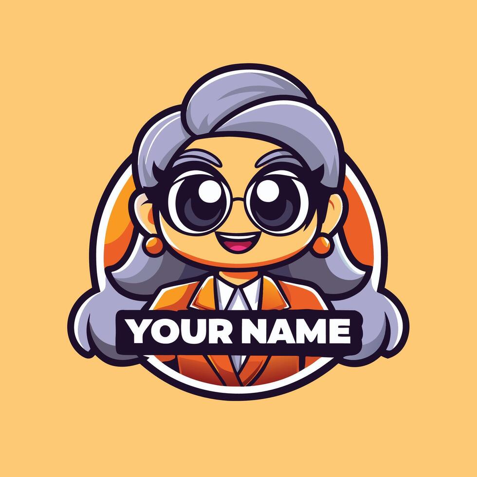 an old lady with glasses and a hat is wearing a logo for your business vector