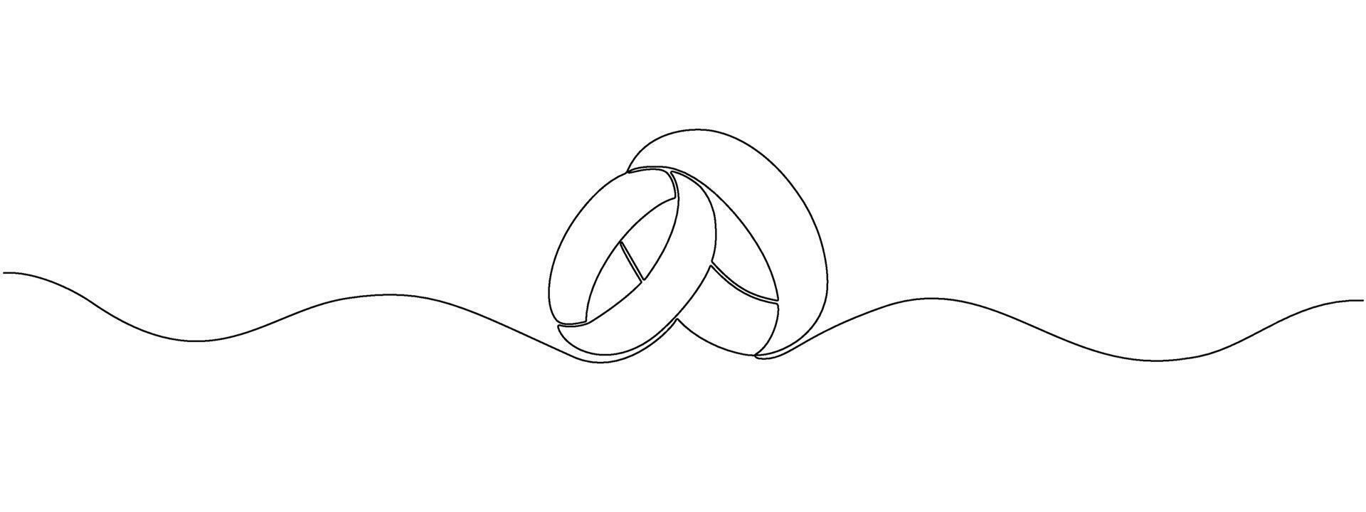 Drawing one continuous line of engagement rings. Symbol of love, engagement, marriage. Romantic template for invitations and cards in simple linear style. editable illustration. vector