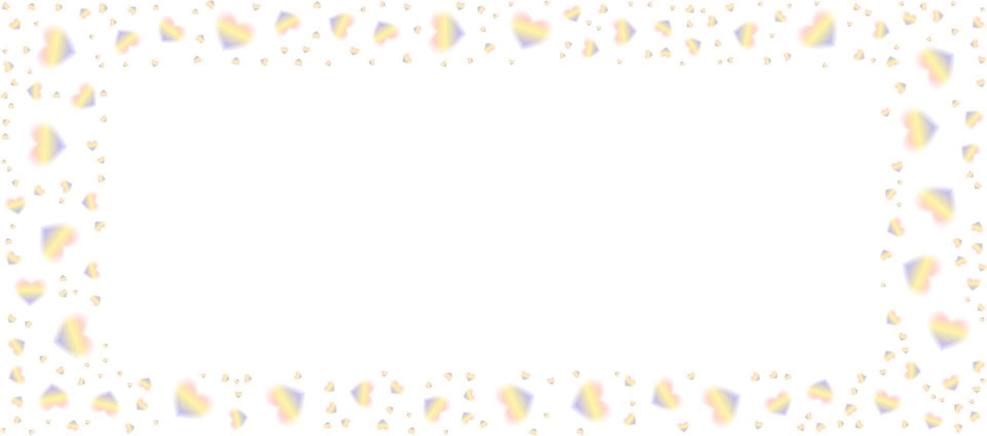 Cute frame with blurred gradient confetti hearts. Romantic design for Valentine's Day, wedding and Mother's Day for postcard, web, banner, brochure. vector