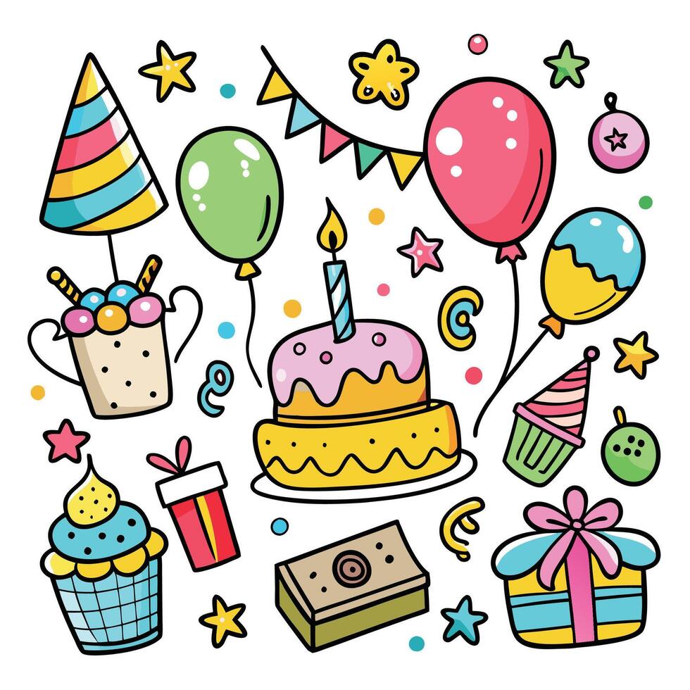 birthday party elements illustration vector