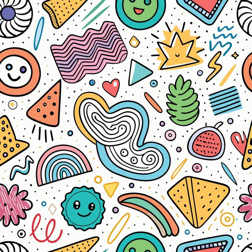 seamless pattern with colorful objects and shapes vector