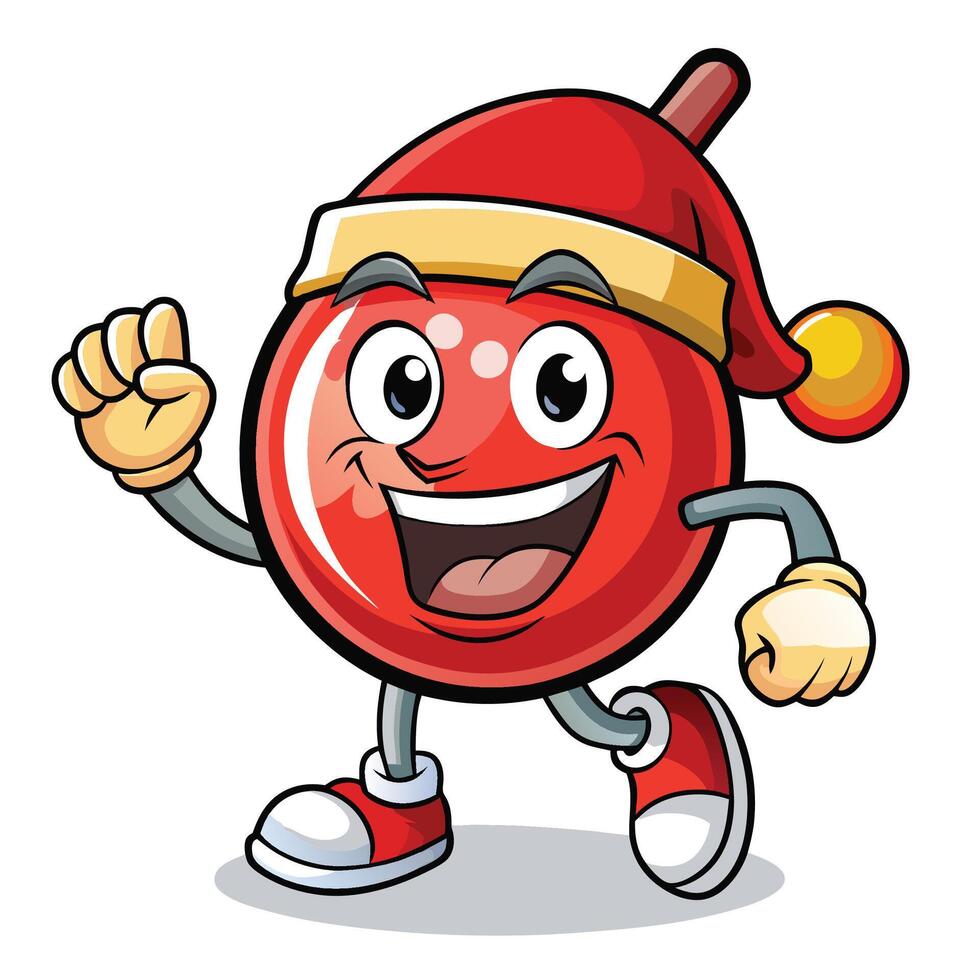 a cartoon red candy ball character wearing a santa hat vector