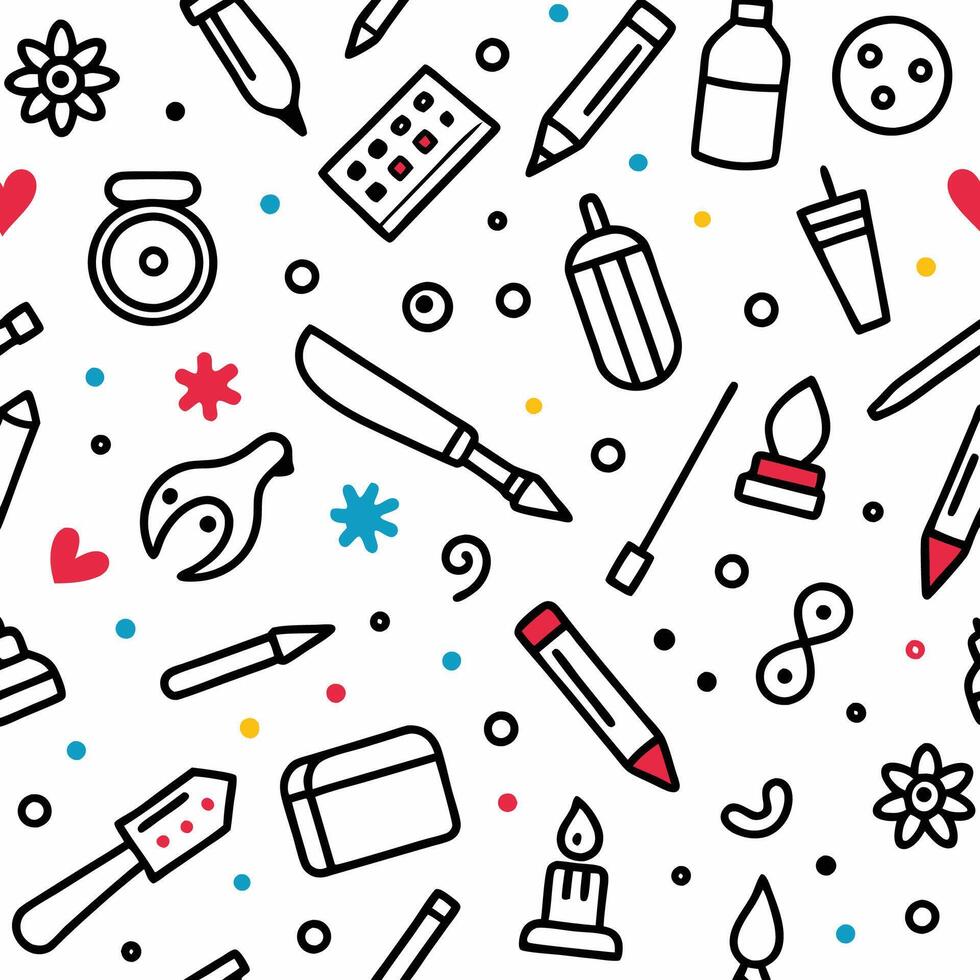 seamless pattern with various art supplies vector