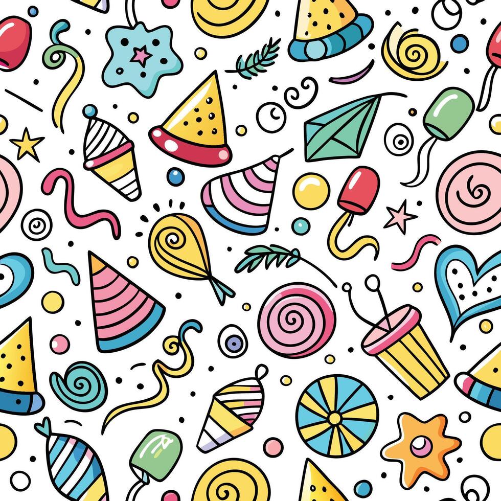seamless pattern with colorful party items vector