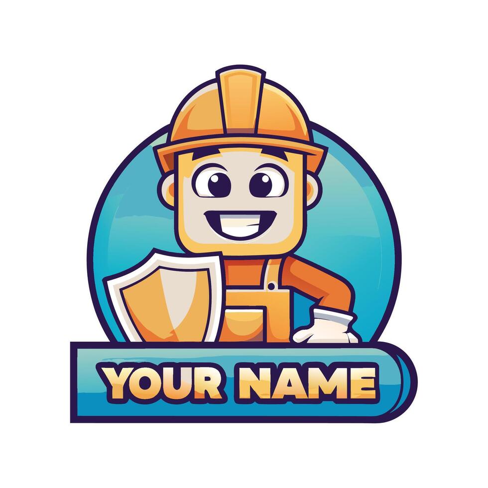 a cartoon character holding a shield and wearing a hard hat vector