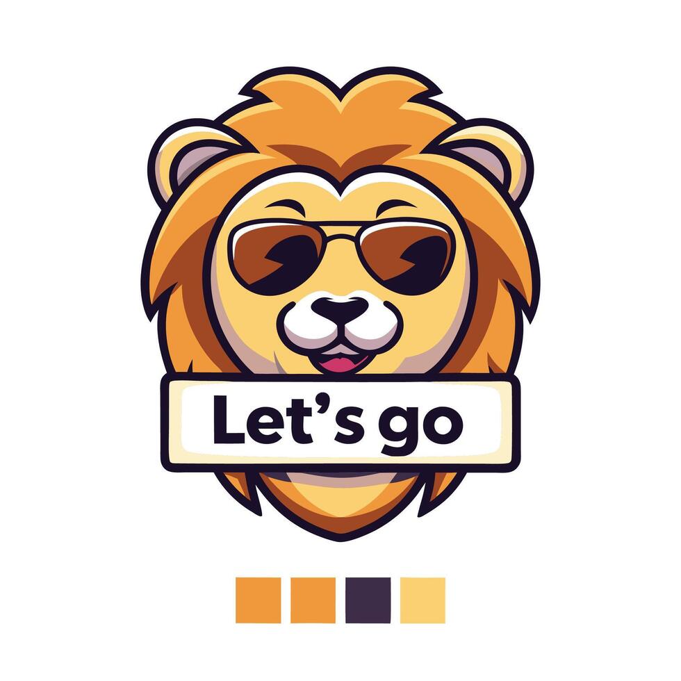 a lion with sunglasses and the words let's go vector
