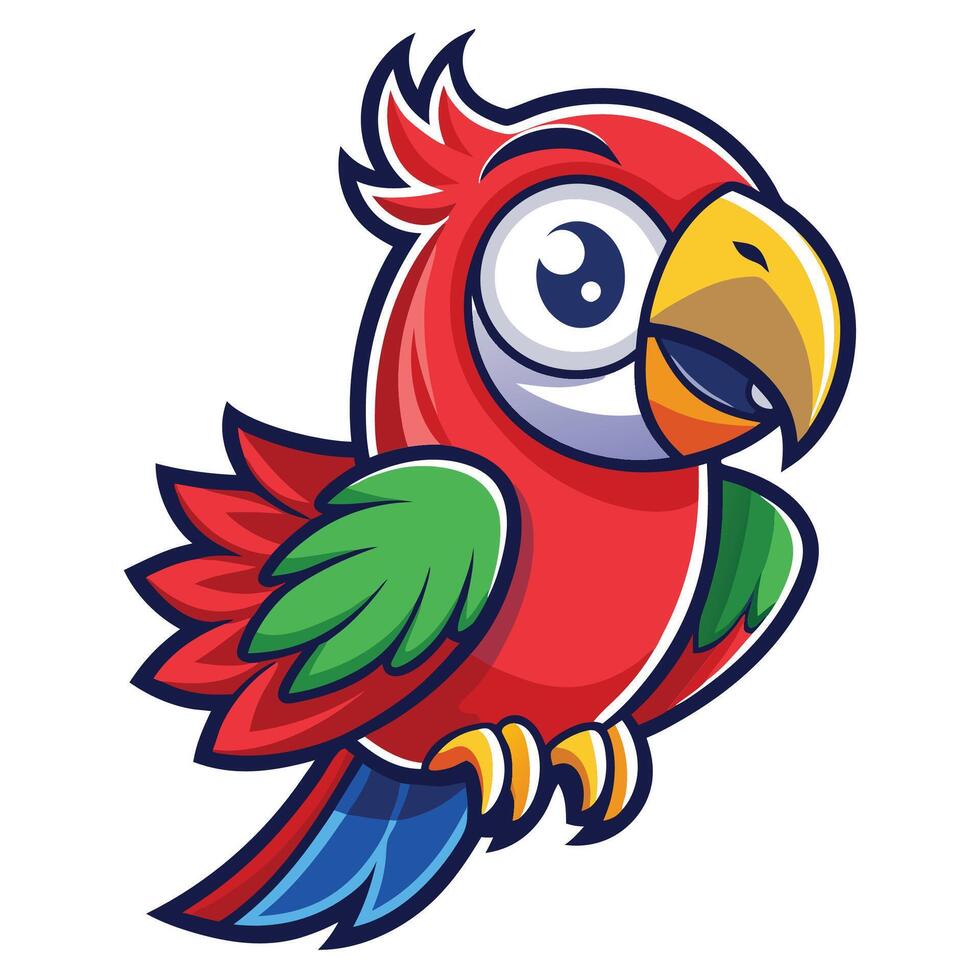 a cartoon red parrot with green and blue feathers vector