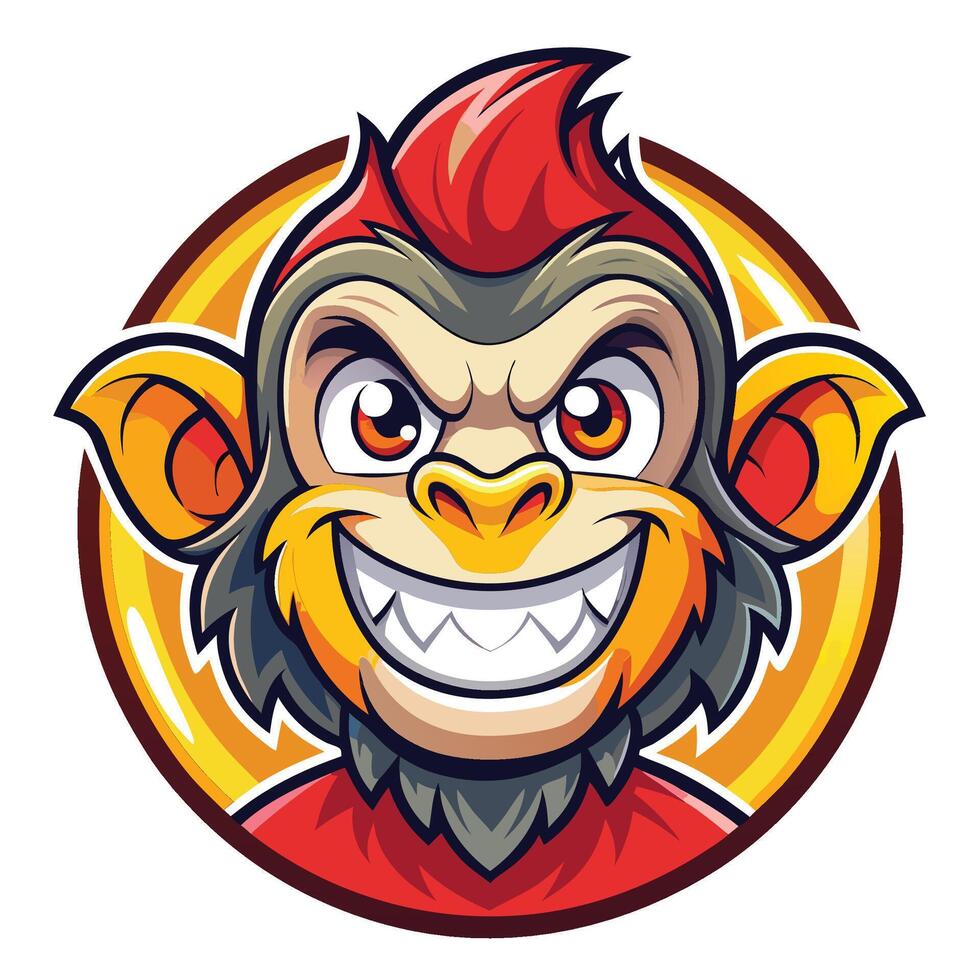 a cartoon monkey head with red hair and a smile vector