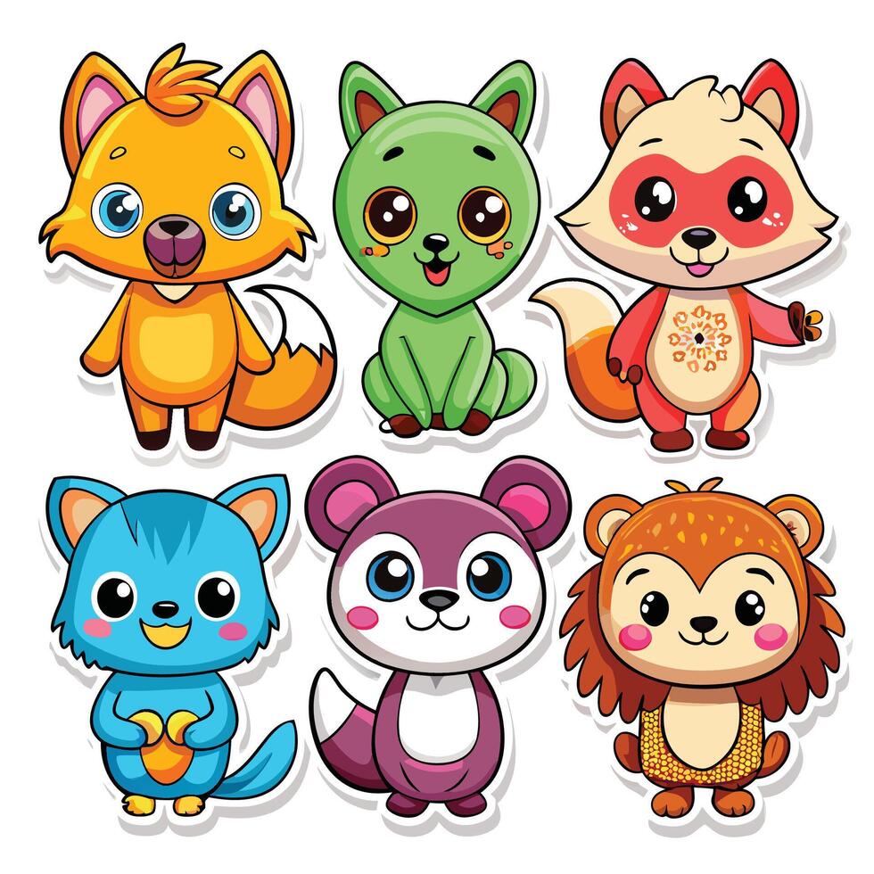 set of cute cartoon animals illustration vector