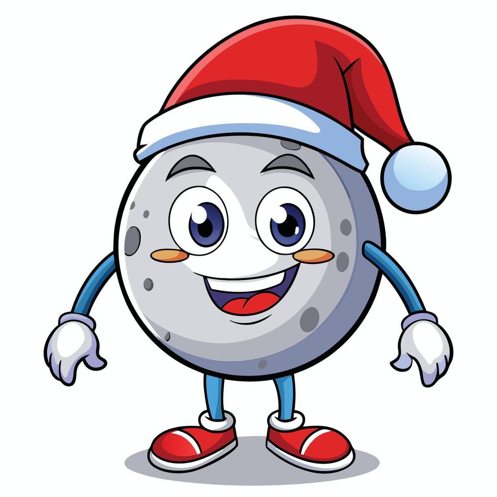 cartoon moon wearing santa hat vector
