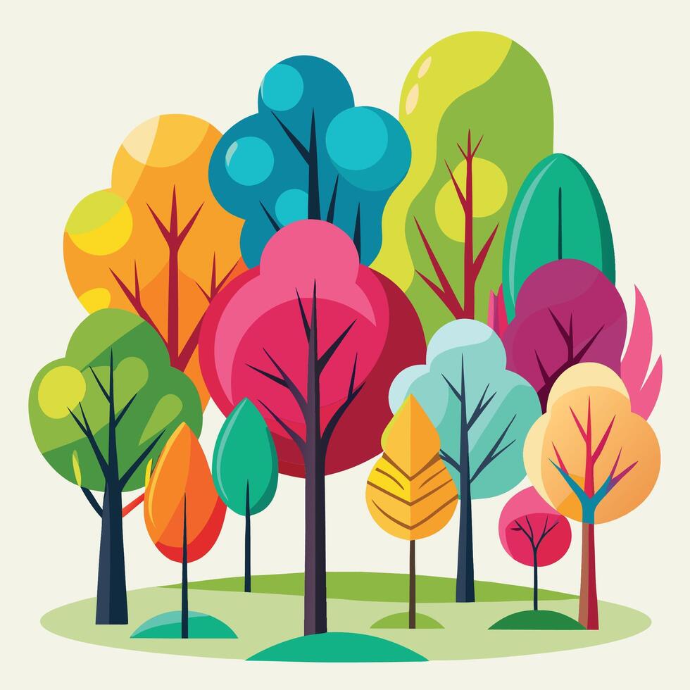 colorful trees in a flat style illustration vector