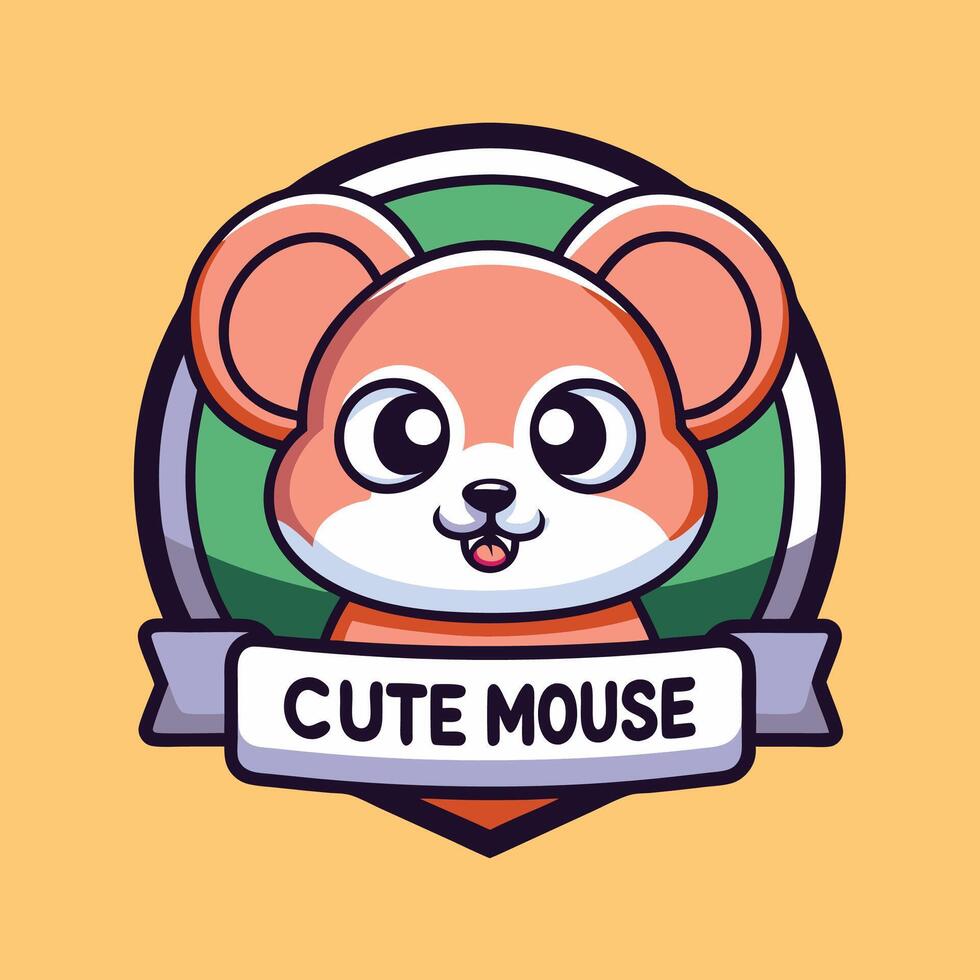 a cute mouse logo with a ribbon around it vector