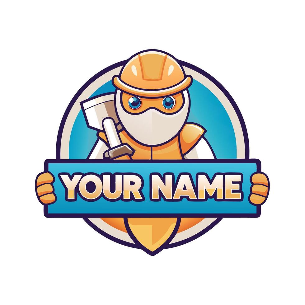 a cartoon character holding a hammer and a sign that says your name vector