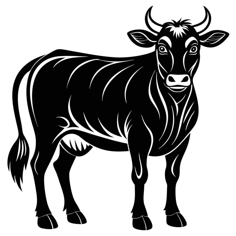 a black and white cow on a white background vector