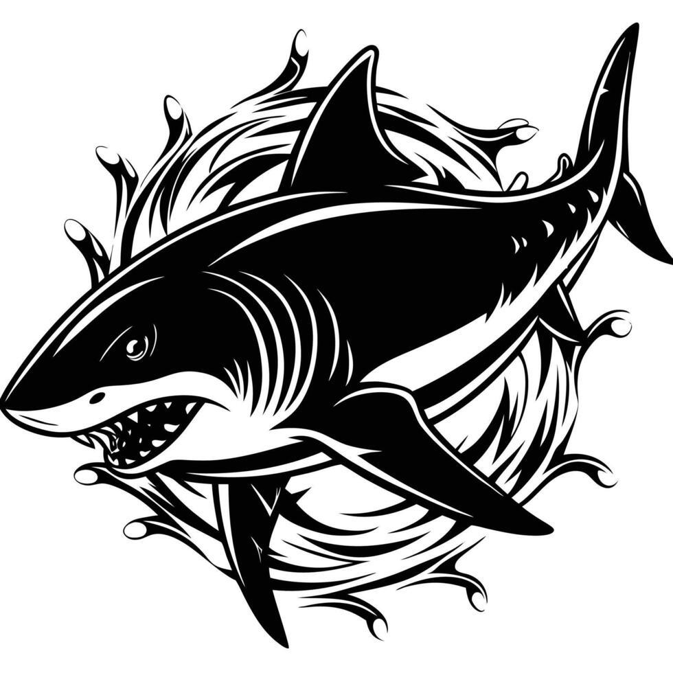 shark with wave illustration vector