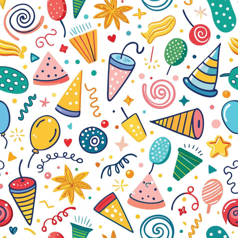 seamless pattern with colorful party items vector