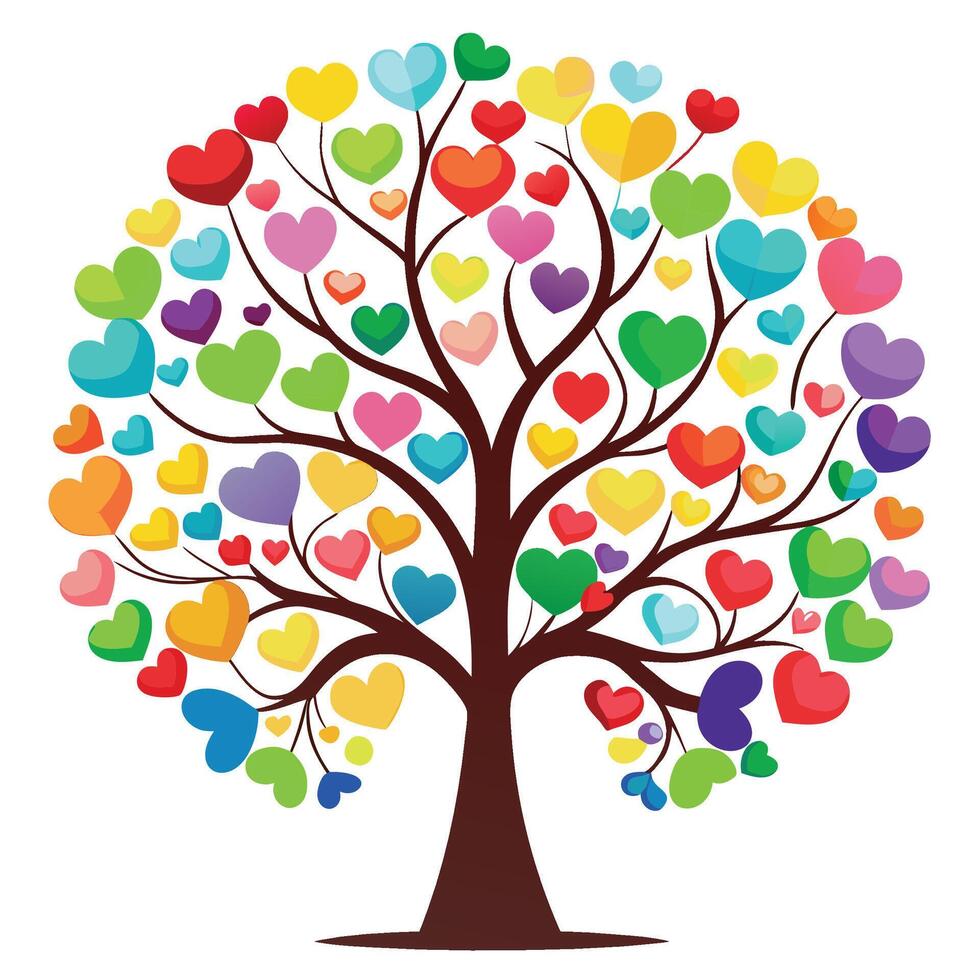 a colorful tree with hearts on it vector