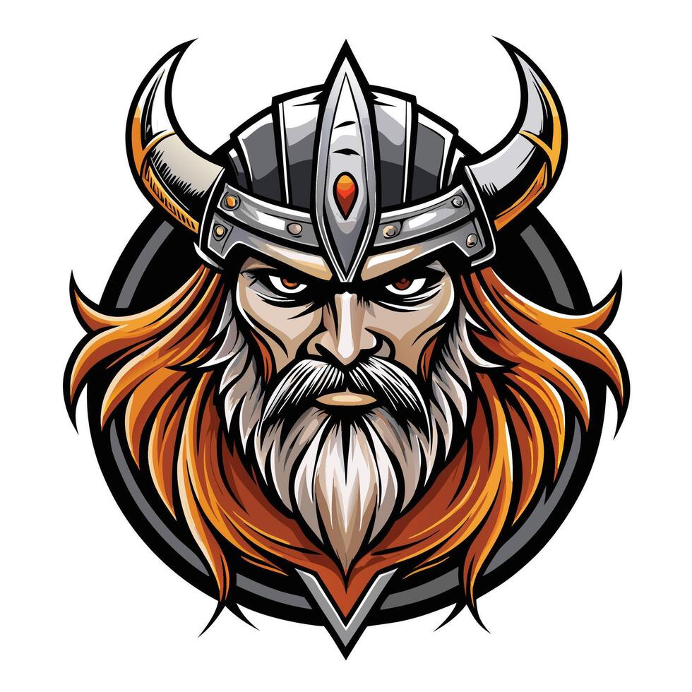 a viking head with horns and a beard vector