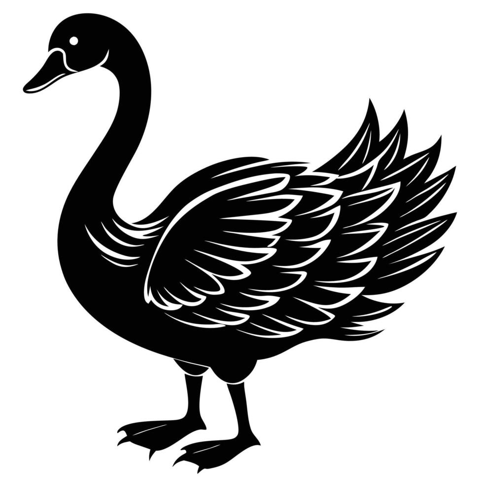 black and white silhouette of a swan vector