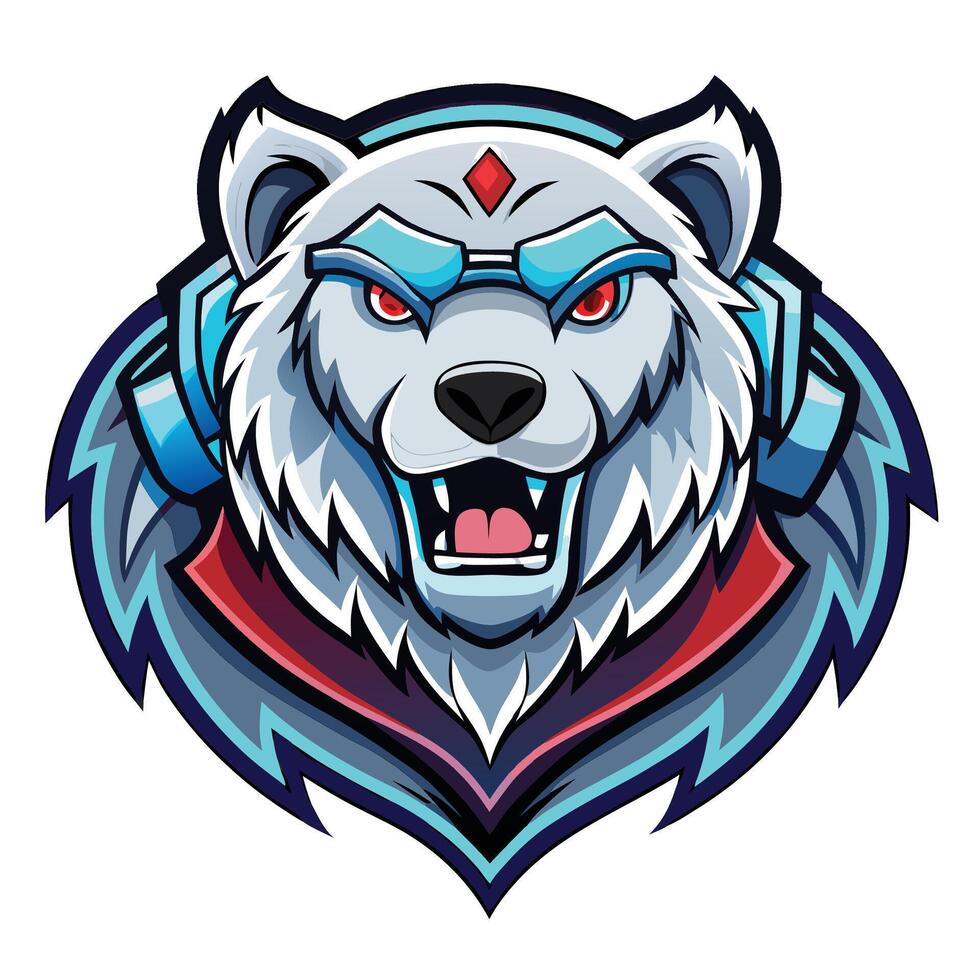 a polar bear mascot with headphones on his head vector