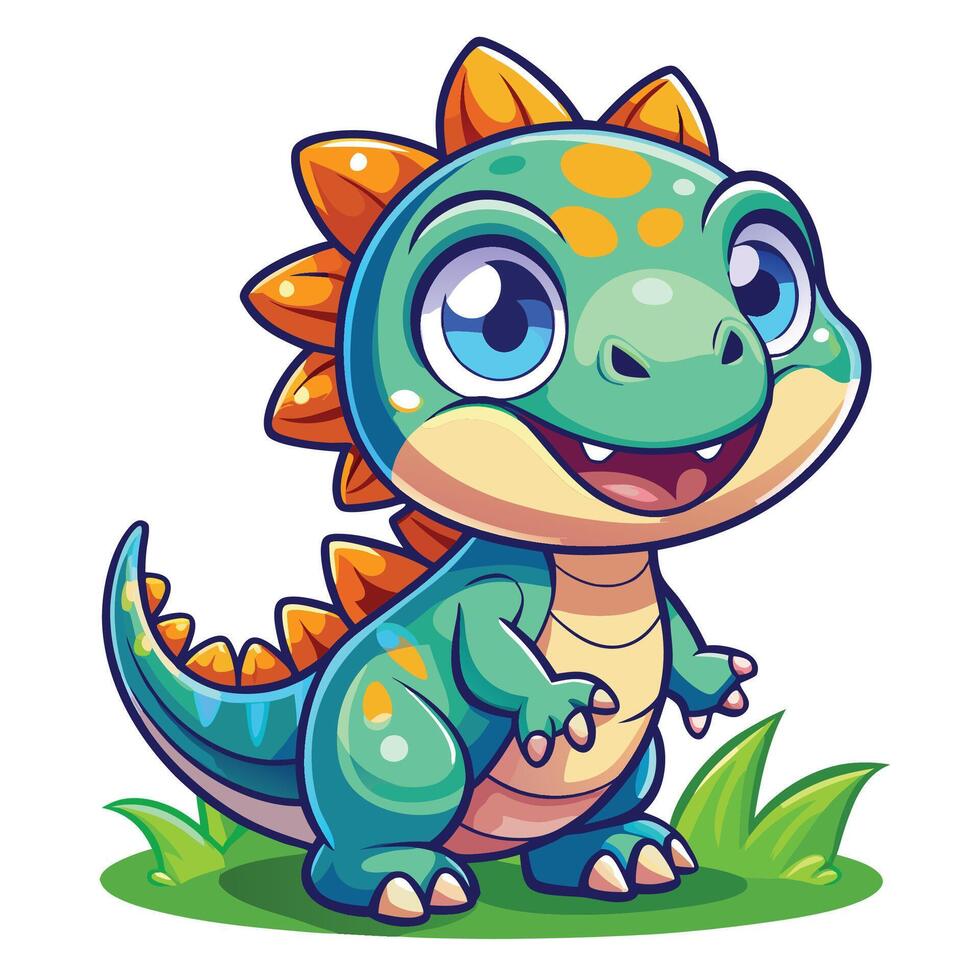 cute cartoon dinosaur illustration vector