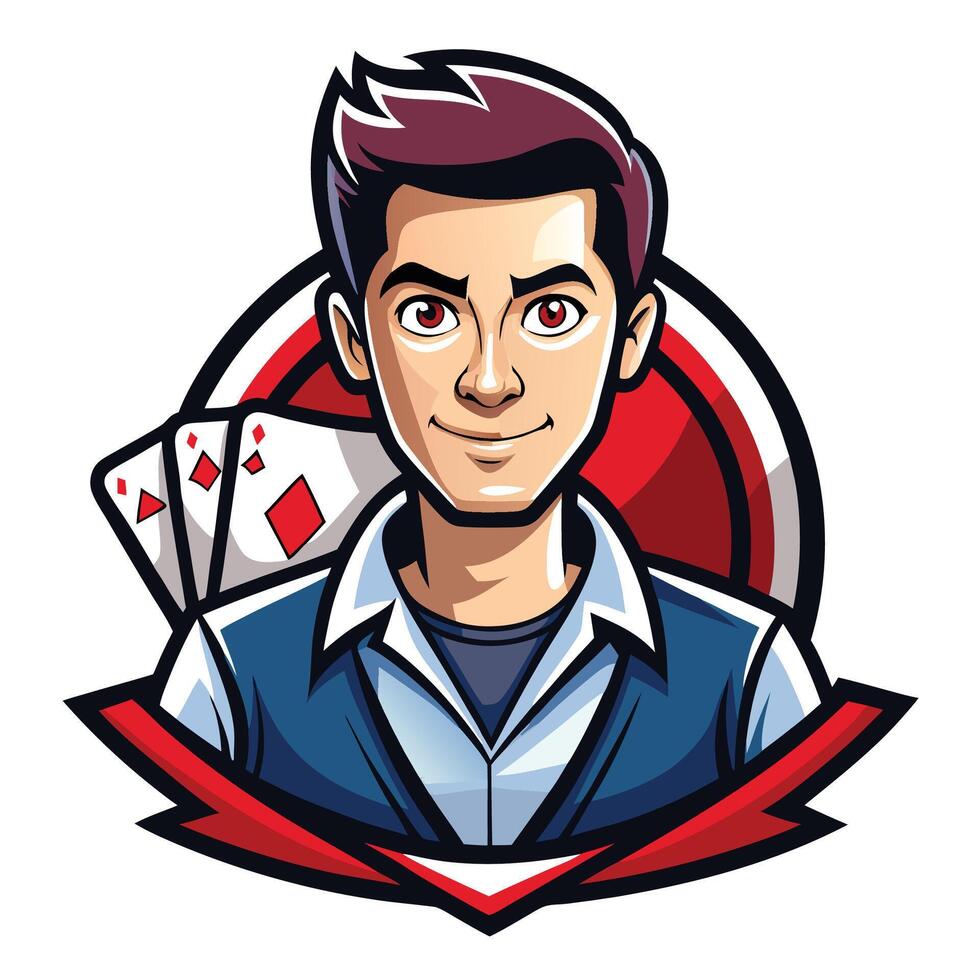a man with poker cards in his hand vector