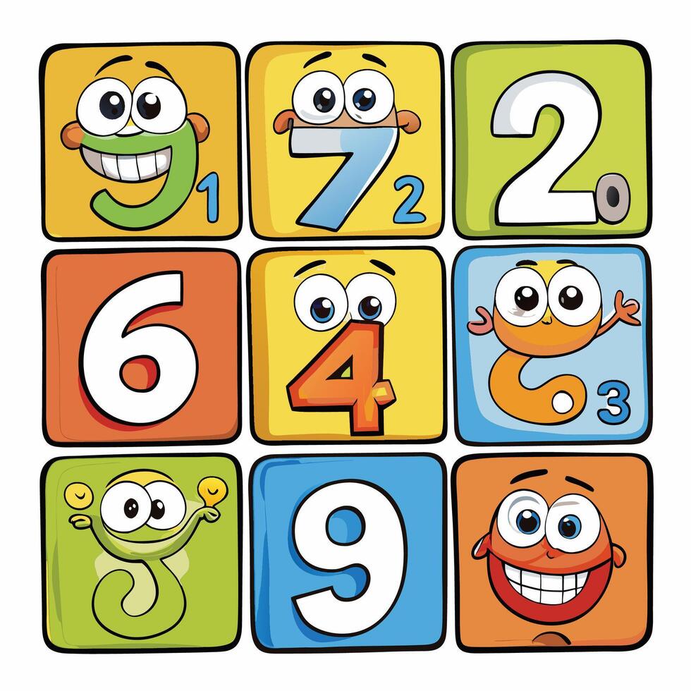 a cartoon set of numbers with faces and numbers vector