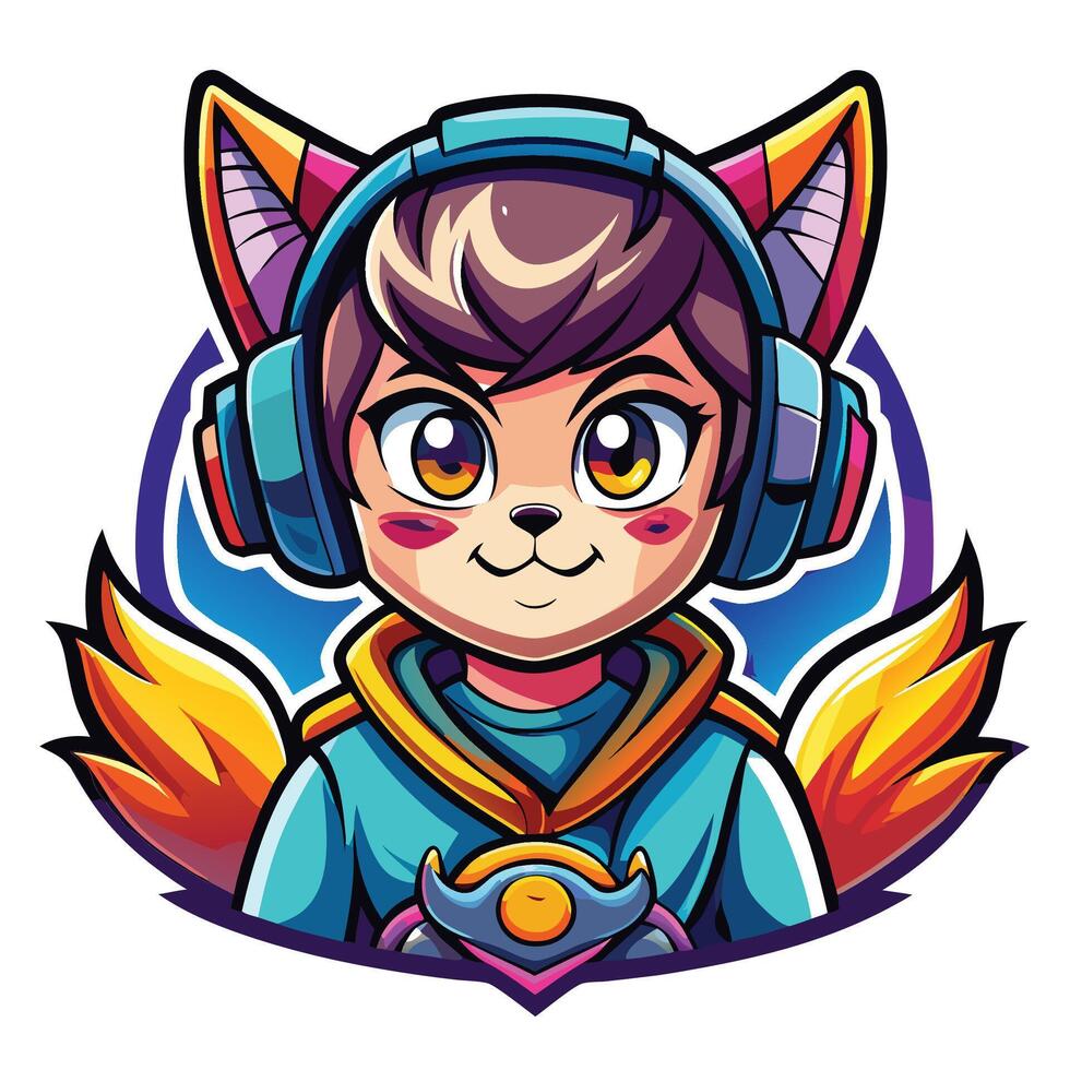 a cartoon character with headphones on vector