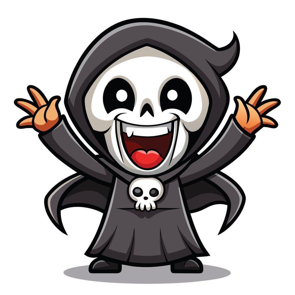 cartoon grim reaper with open mouth and hands vector