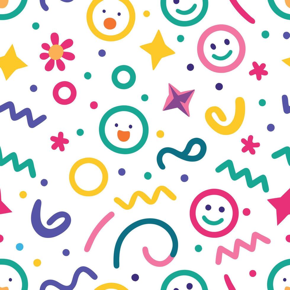 a colorful pattern with smiley faces and stars vector