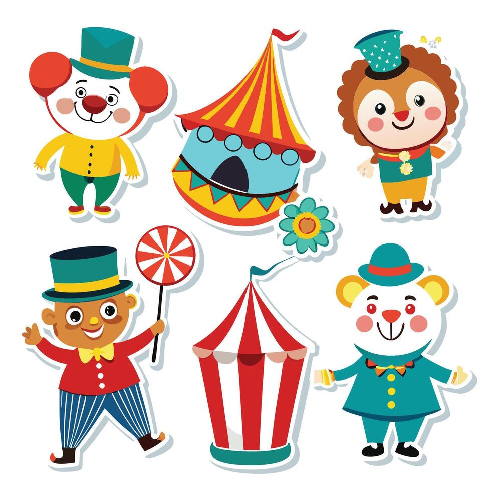 set of circus characters illustration vector