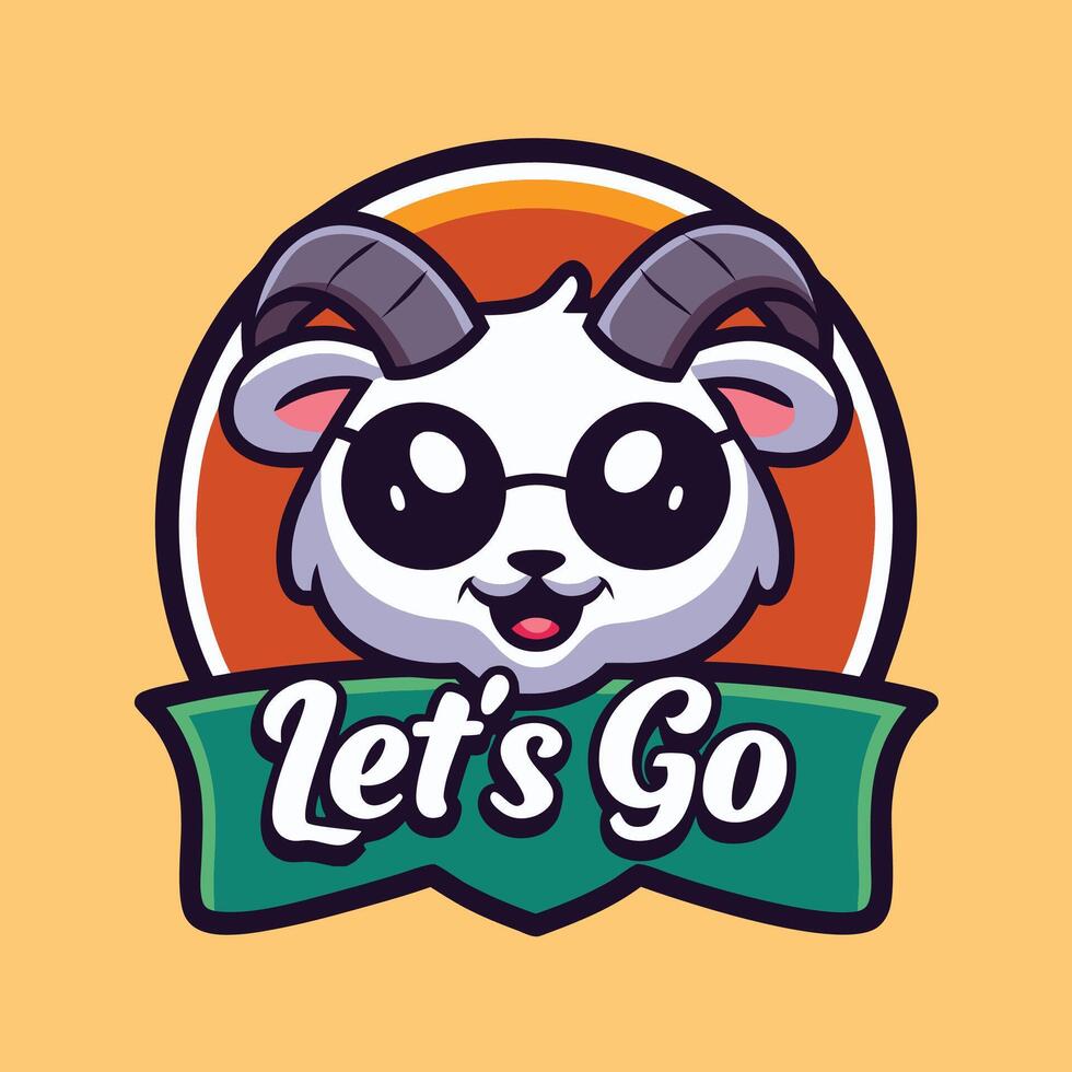 a goat with glasses and a green ribbon on it's head vector
