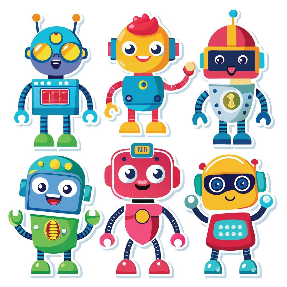 set of cute robots illustration vector