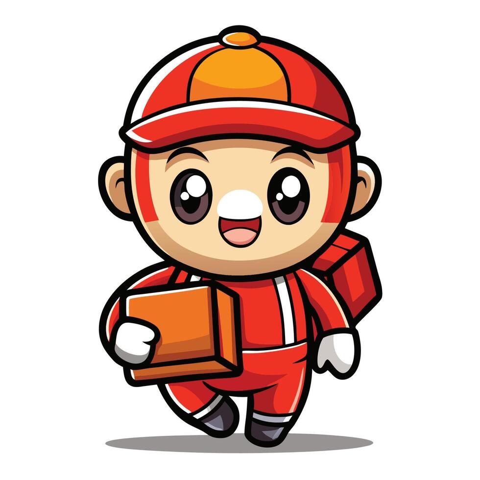 cartoon delivery boy with box illustration vector