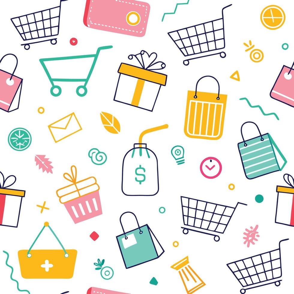 shopping seamless pattern with shopping bags and other items vector