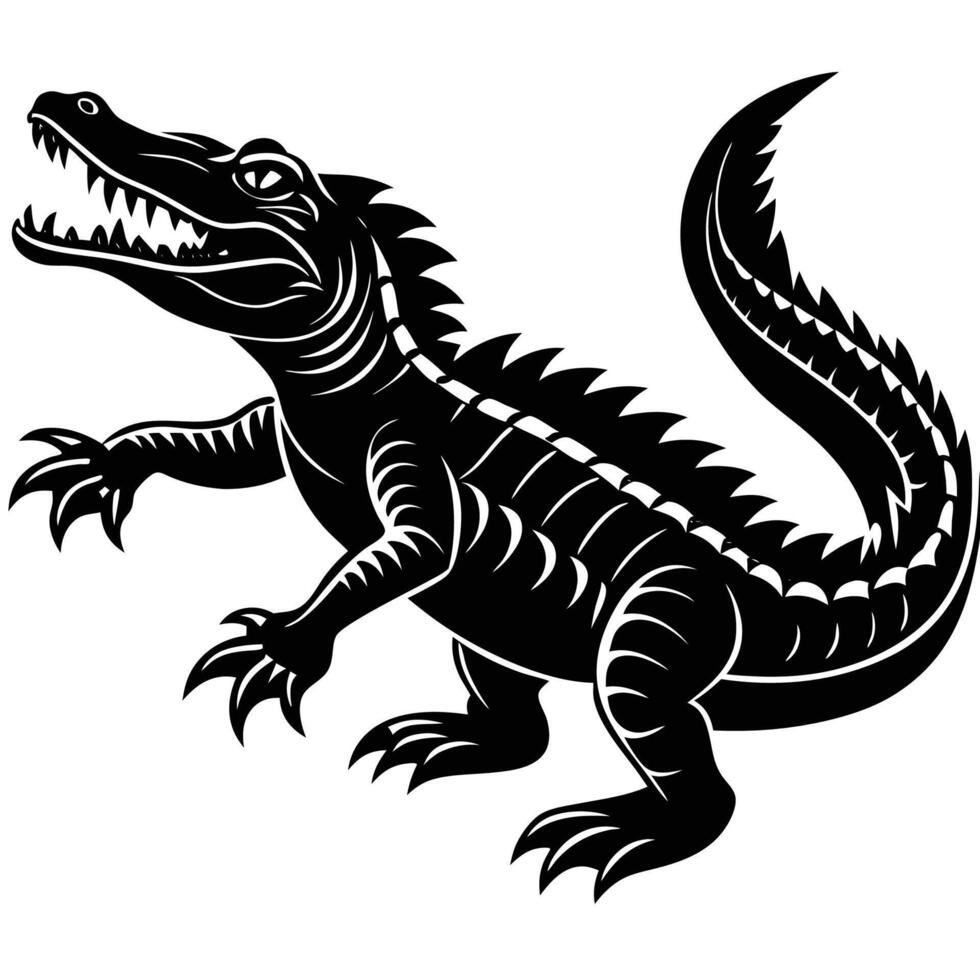 a black and white illustration of an alligator vector