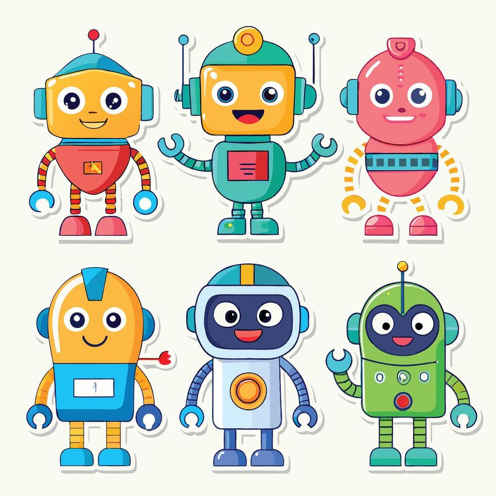 set of cute robots illustration vector