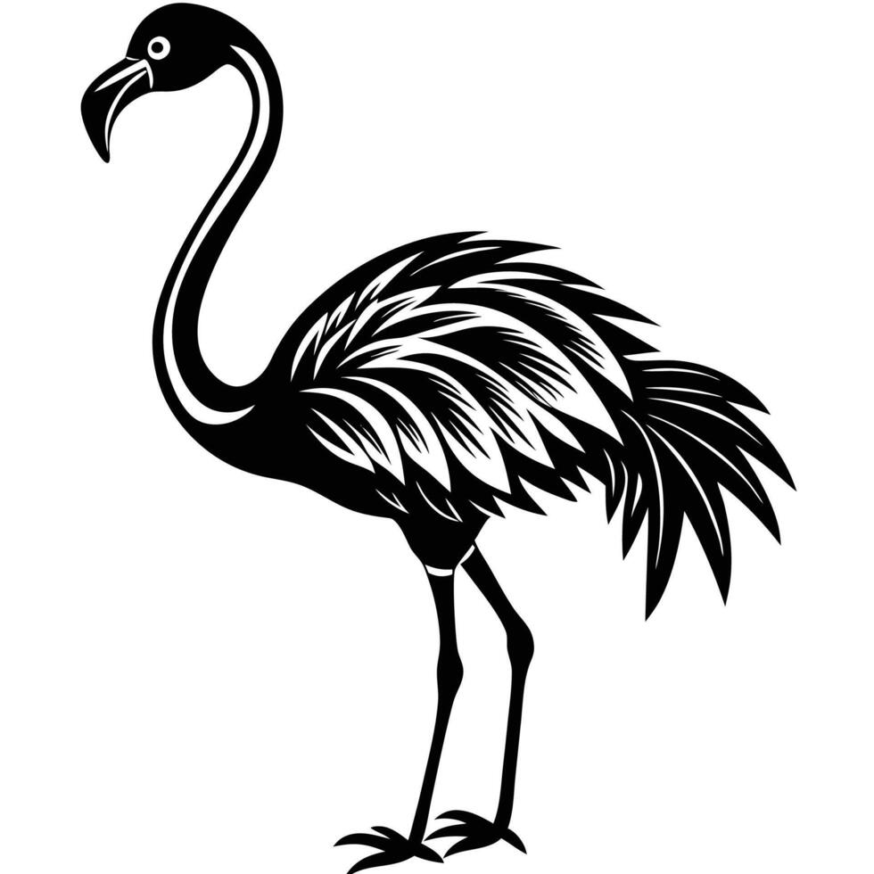 a black and white image of a flamingo vector