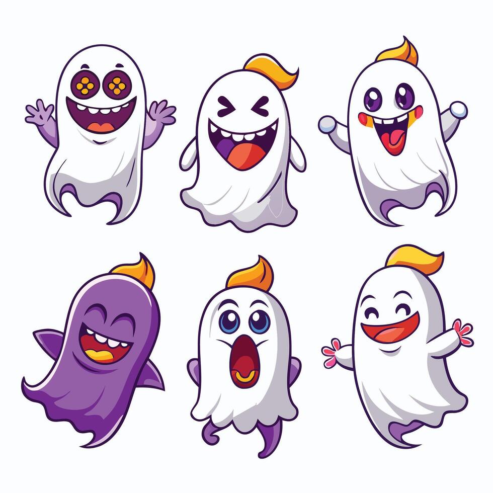 cartoon ghost characters with different expressions vector