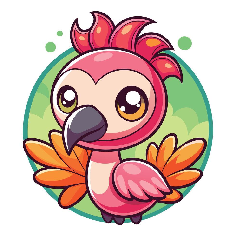 cartoon pink bird with orange beak and wings vector