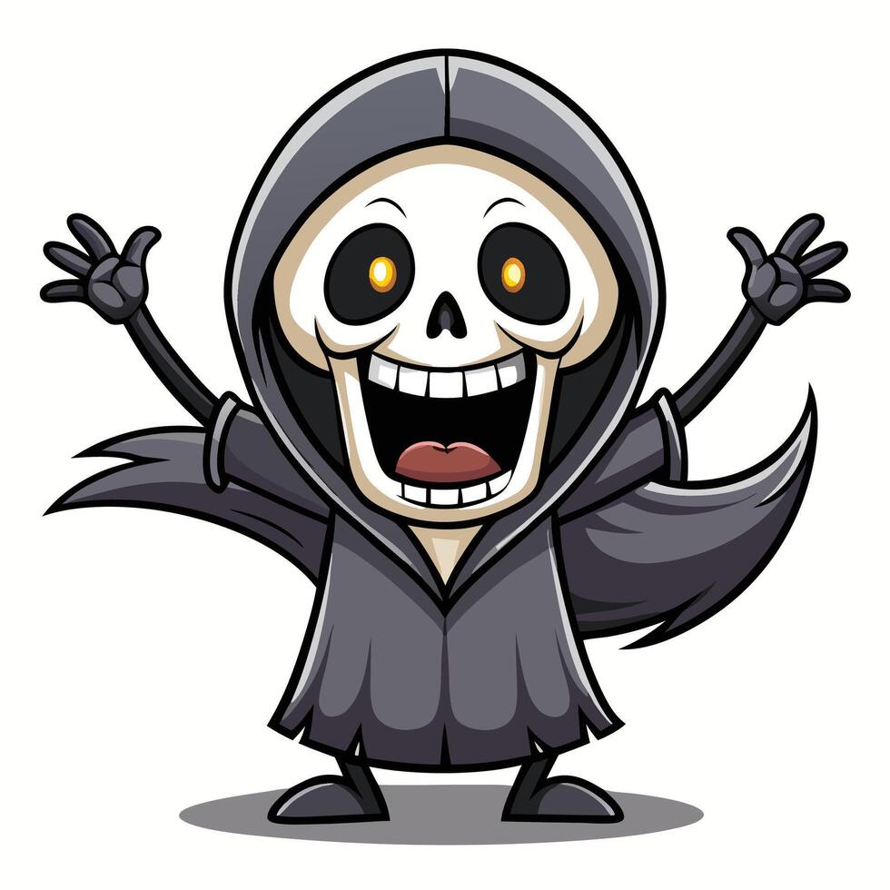 cartoon grim reaper with open mouth and arms up vector
