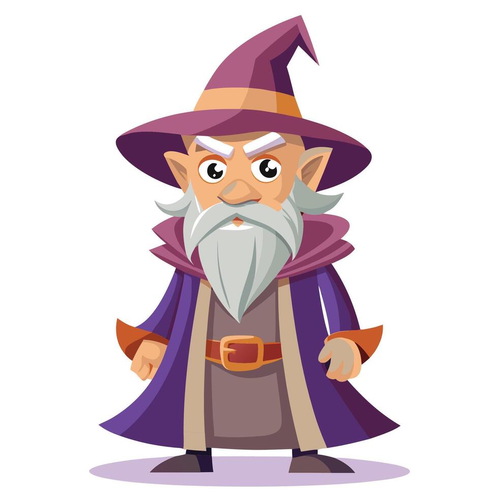 cartoon wizard with long white beard and purple robe vector
