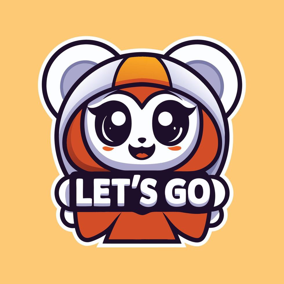 a cartoon bear wearing a hat and holding a sign that says let's go vector
