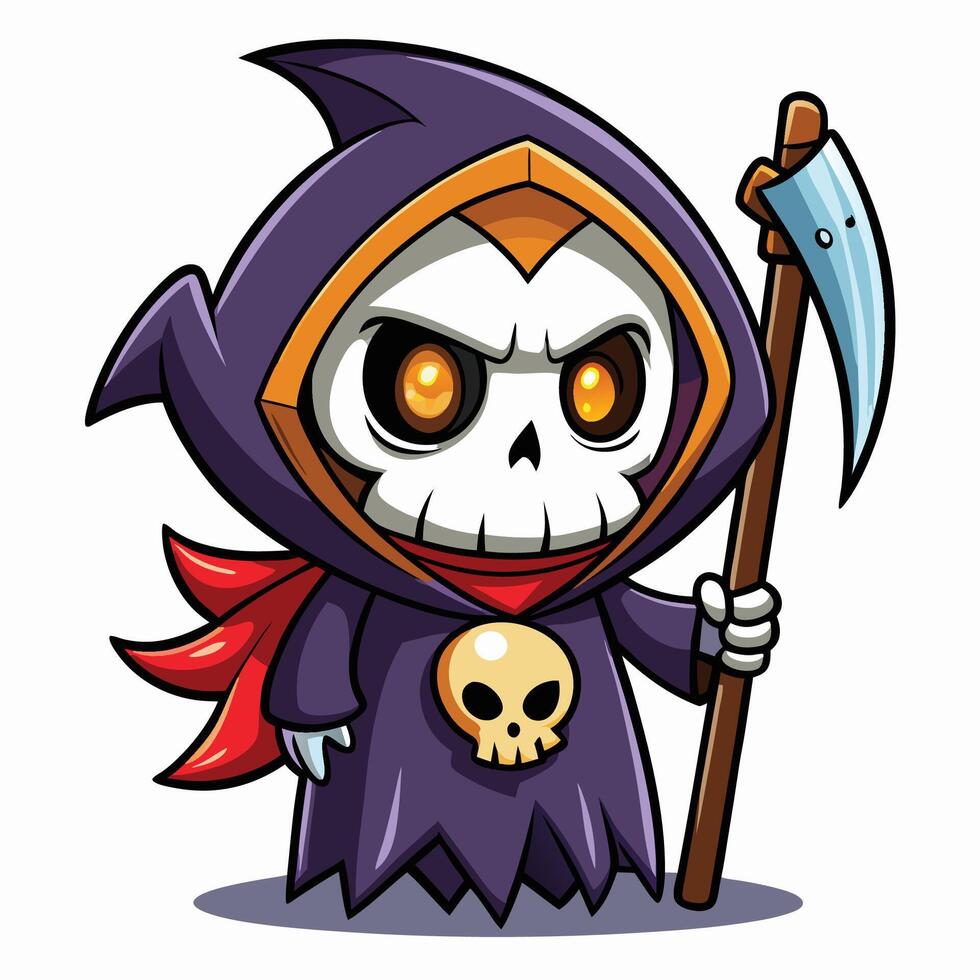 cartoon grim reaper holding a scythe and skull vector