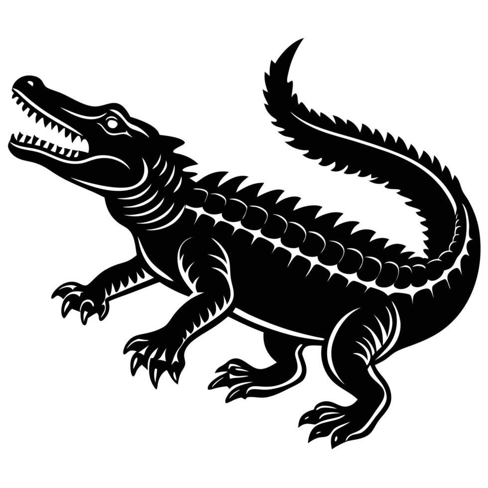 a black and white image of an alligator vector
