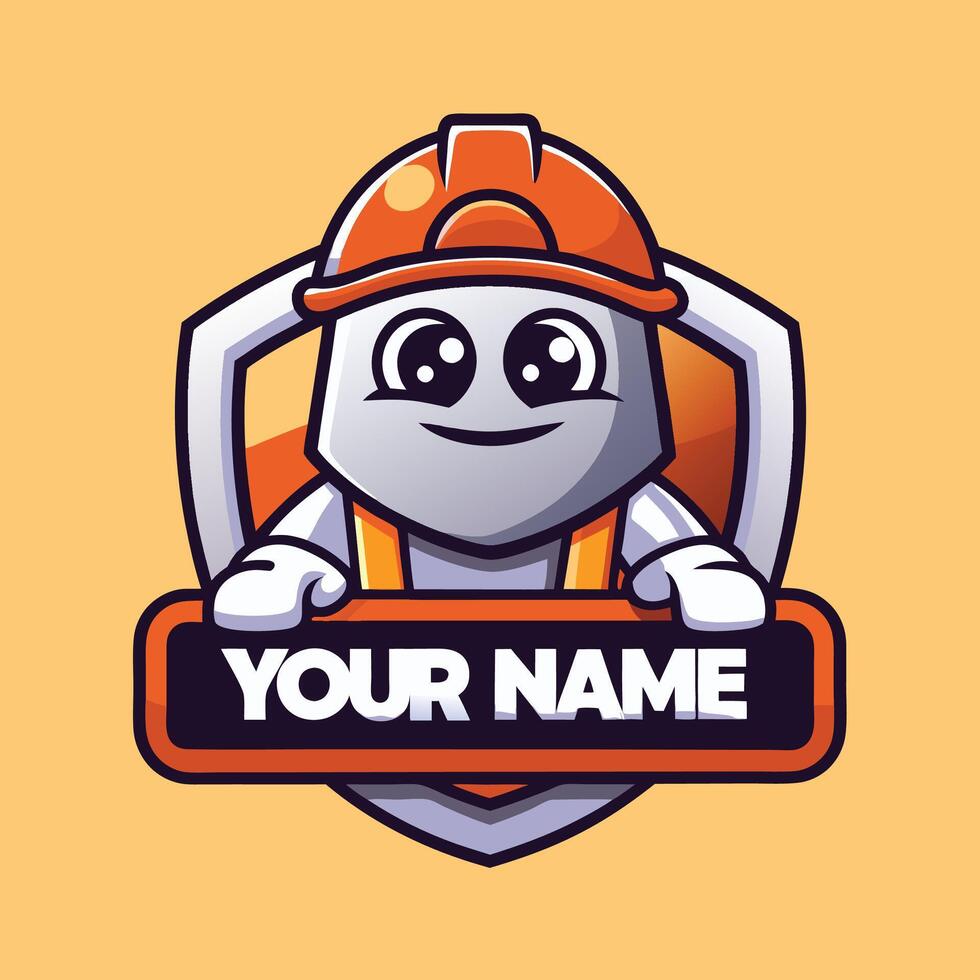 a cartoon construction worker with a nameplate vector