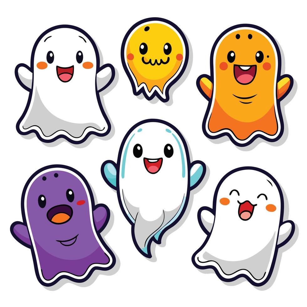 set of cute ghost stickersillustration vector