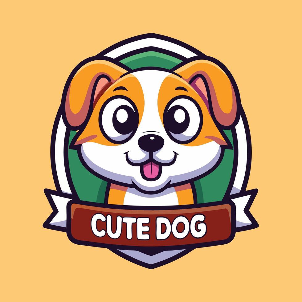 a cute dog logo with a ribbon around it vector