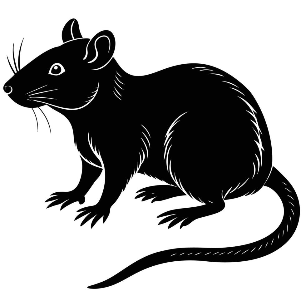 black rat silhouette on white background vector