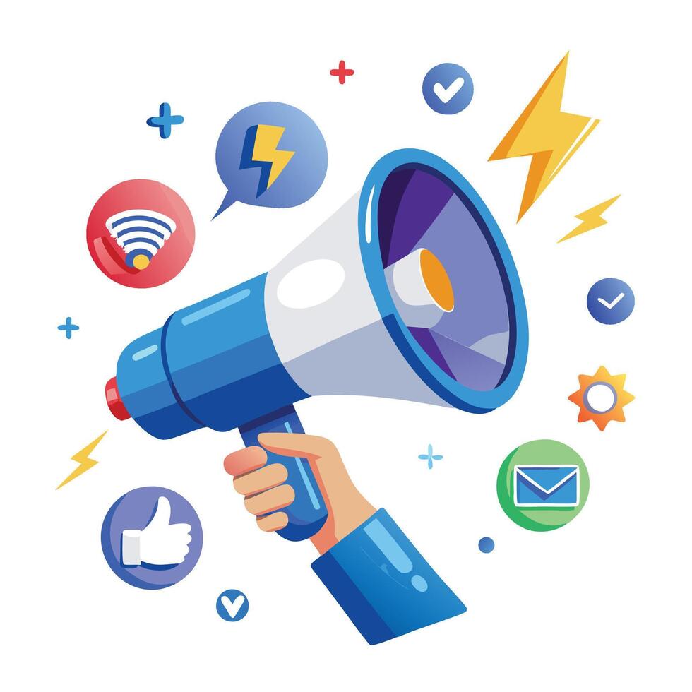 social media icons with megaphone and social icons vector